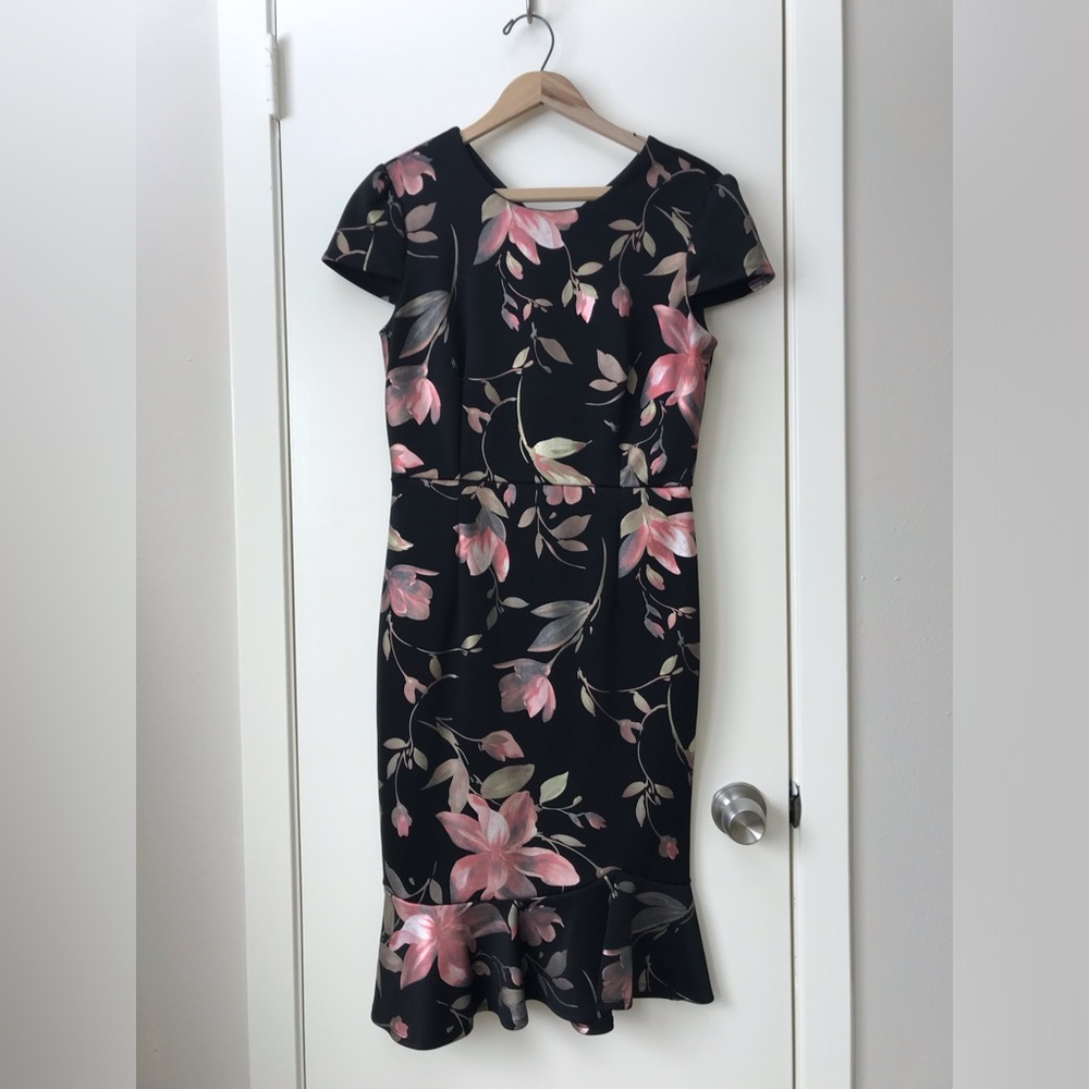 Enfocus Studio Black Floral Dress Ruffled Hem